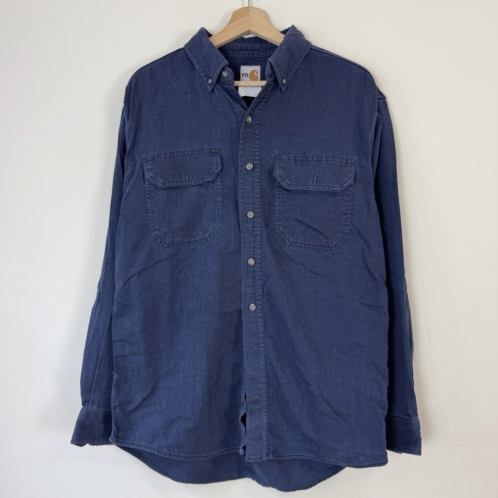 Vintage Carhartt Fire Resistant Button Up Collared Polo Tee Shirt - Medium